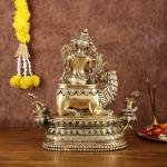 Brass Tara Devi Seated on Lion Idol | 16" Himalayan Art | 14kg Sacred Masterpiece | Divine Mountain Goddess | Jaipurio